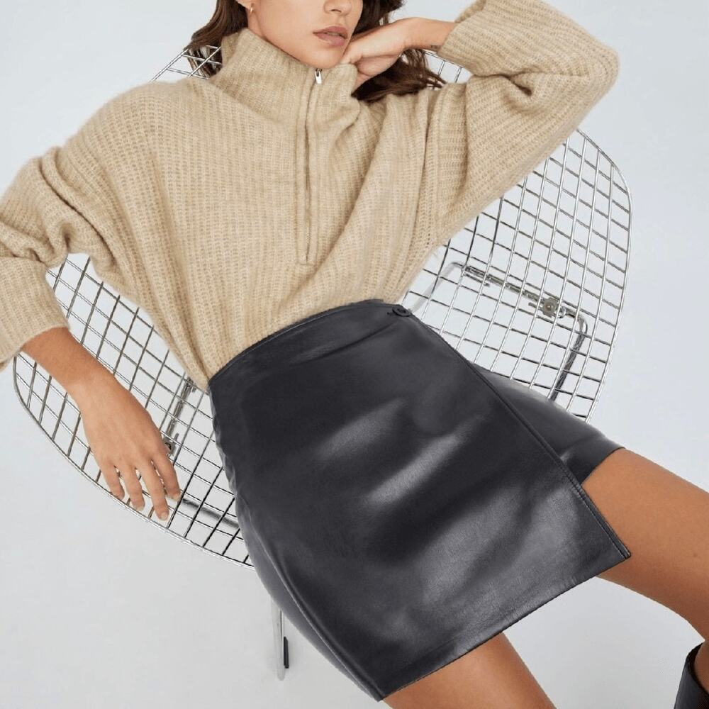 Babaton (4) Vicinity Vegan Leather Wrap Mini Skirt Black Aritzia Minimalist Chic